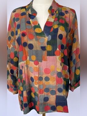 Lior Women’s Frida Geometric Patchwork Tunic Split V-Neckline Size Small‎